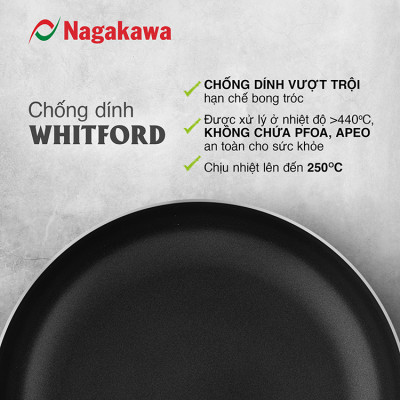 Chảo chống dính inox đa lớp toàn phần Nagakawa Natsu NAG03 - Dùng trên mọi loại bếp - Hàng chính hãng