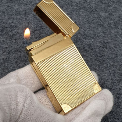 Vỏ Hột Quẹt Bật Lửa Upon D75H Họa Tiết Hình Kẻ Dọc Chặn Góc Hồng Vàng - Dùng Ga Đá Cao Cấp
