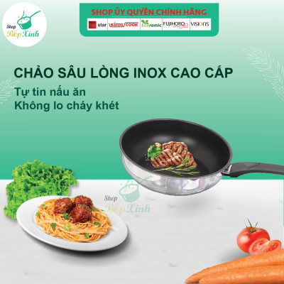  Chảo Chống Dính Bếp Từ Sâu Lòng Fivestar 3 Đáy Cao Cấp 22cm | 24cm | 26cm | 28cm , tặng 1 sạn dừa