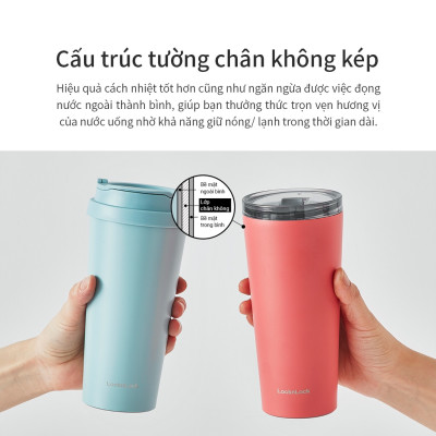 Bình giữ nhiệt LocknLock New Clip Tumbler màu đen LHC4279BLK 540ml, Hàng chính hãng, có 2 nắp thay thế - JoyMall