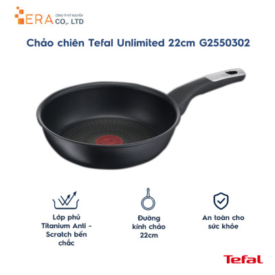 Chảo chiên chống dính đáy từ Tefal Unlimited 22cm,dùng cho mọi loại bếp- Sản xuất tại Pháp - Hàng chính hãng