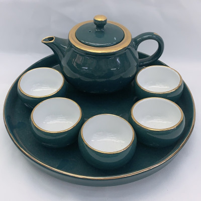 BỘ ẤM CHÉN PHA TRÀ TRUYỀN THỐNG KÈM KHAY SỨ TRÒN MEN BÓNG - ANTH685
