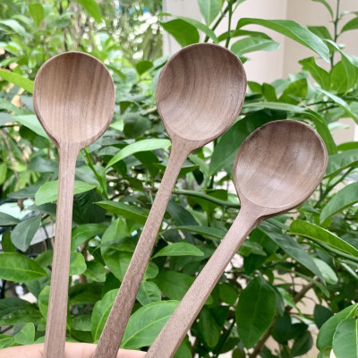 Thìa/Muỗng gỗ Óc Chó nhập khẩu Mỹ cao cấp (CTH529) Thìa/ Muỗng tròn dùng ăn cơm, decor trang trí, chụp ảnh