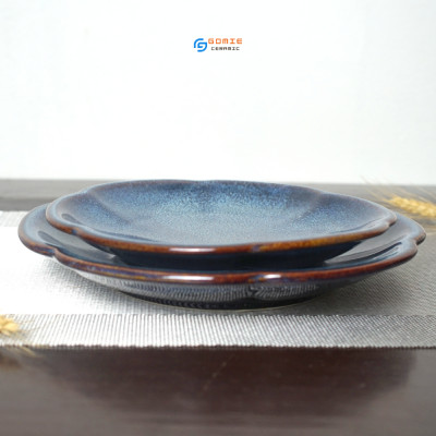 Đĩa hoa anh đào men xanh hỏa biến Gomie Ceramic Bát Tràng, men hỏa biến cao cấp,an toàn sức khỏe