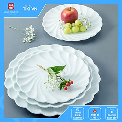 Đĩa xoắn Long Phương bằng sứ trắng cao cấp hoa văn nổi hình xoắn