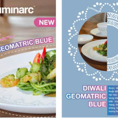 Đĩa Sâu Thủy Tinh Luminarc Diwali Geomatric Blue 20cm đựng thức ăn, cường lực, chịu nhiệt - Bộ 6 đĩa - V6538