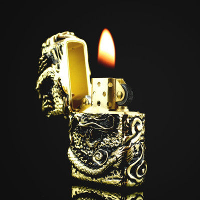 Vỏ Hột Quẹt Bật Lửa Zorro Z91286C Họa Tiết Rồng Cuộn Đẹp Độc Lạ Màu Vàng - Dùng Xăng Bấc Đá Cao Cấp