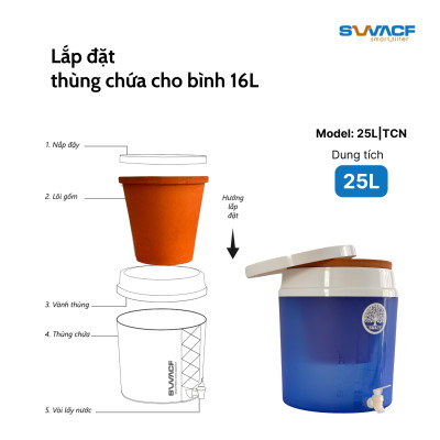 Thùng chứa nước lọc SWACF 25L | TCN nhựa PP cao cấp, an toàn thực phẩm