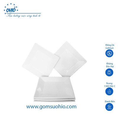 Đĩa Vuông 23cm Sứ Trắng OHIO
