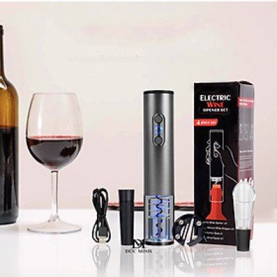 Khui rượu vang bằng điện 4 món pin rời (Có sạc tích điện USB) SUNWAY