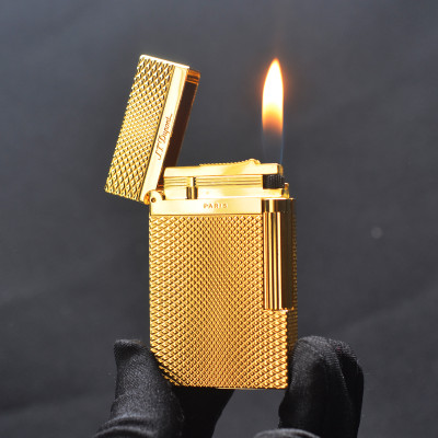 Vỏ Hột Quẹt Bật Lửa Ga Đá Upon Họa Tiết Ô Vuông Sóng D112V Màu Vàng - Dùng Gas Đá Cao Cấp