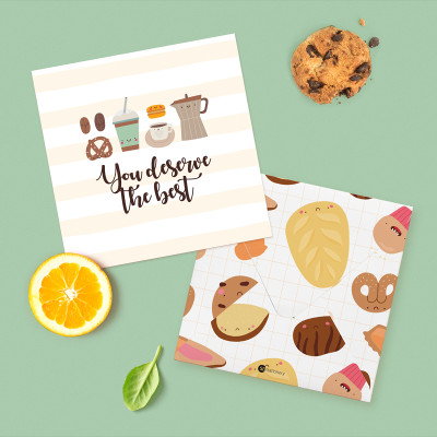 Set 6 thiệp tặng bạn bè, chúc mừng, chúc may mắn, động viên SDstationery TASTY TREAT 12x12 minh họa dễ thương cute cho tâm hồn ăn uống