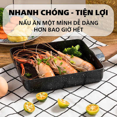 Chảo Vuông Chảo Đá Chống Dính Làm Bánh Chống Dính Vân Đá Dùng Được Trên Mọi Loại Bếp Chảo Đúc Bằng Đá Ceramic