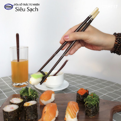 Đũa tròn gỗ trắc đầu ốc viền Bạc Super VIP (10 đôi/Hộp) dành cho giới thượng lưu (CTH717) đũa siêu sạch/an toàn cho sức khỏe