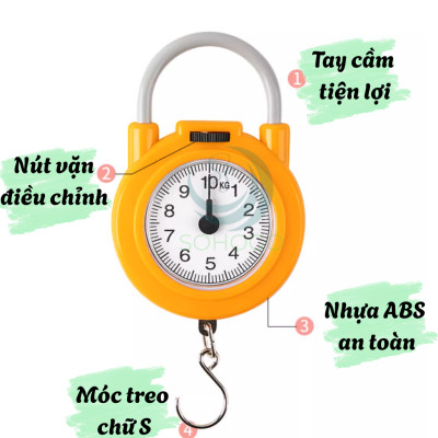 Cân móc lò xo mini đa năng -Cân treo cơ học cầm tay 10kg -Cân lò xo du lịch tiện lợi
