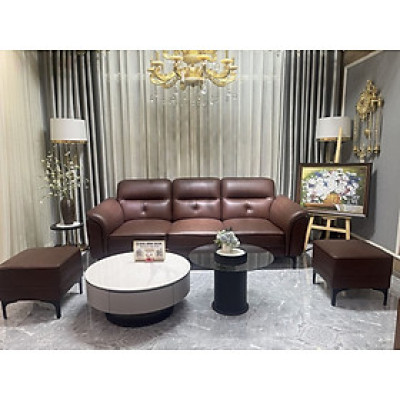 Sofa băng 100% da bò Italy Juno sofa màu nâu SFBCT06 hàng cao cấp chuẩn da bò nhập khẩu Ý