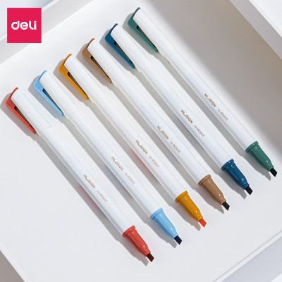 Set 6 bút highlight 2 đầu nhớ dòng đánh dấu màu pastel tươi sáng cute Nusign Deli dạ quang tiện lợi cho học sinh văn phòng