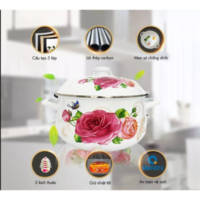 GALEN - COMBO 2 Nồi Men Cao Cấp Size 18cm & 24cm Dung Tích 2L & 4.5L Nấu Được Trên Mọi Loại Bếp, Dày, Không Tróc Men