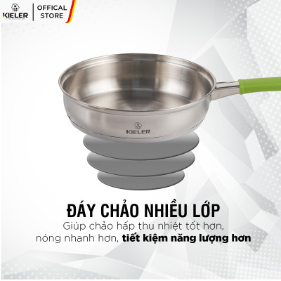 Chảo chống dính không nắp cao cấp KIELER đáy từ 22cm nấu nhanh, tiết kiệm điện, có 2 lớp chống dính Whitford RW1003-C22 - Hàng Chính Hãng