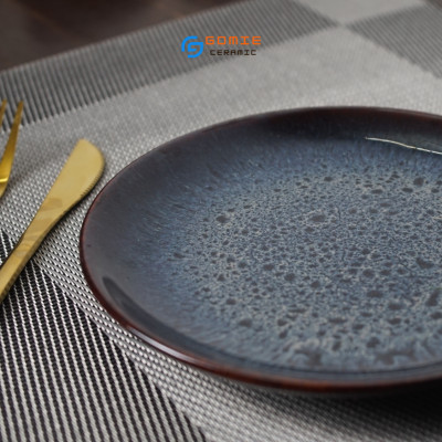 Đĩa tròn men cẩm lai xanh Sapphire hỏa biến cao cấp GOMIE BÁT TRÀNG chuyên dùng cho nhà hàng, khách sạn 5 sao.