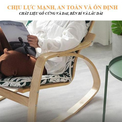 Ghế Bập Bênh Thư Giãn Gỗ Bạch Dương Cao Cấp, Đệm Bọt Biển Dày Dặn Thoáng Khí Đàn Hồi Cực Tốt Giá Sốc