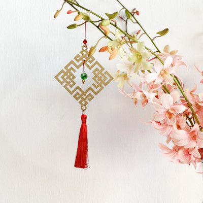 Combo 12V - Bộ 12 dây treo trang trí tết Khai Lộc Hoàng Kim màu Vàng,handmade,chất liệu gỗ, kim loại cắt CNC hoa văn sắc sảo, treo cành mai, đào, lan, quà tặng độc đáo ý nghĩa