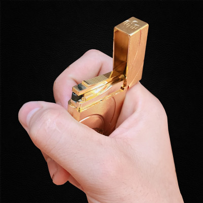 Vỏ Hột Quẹt Bật Lửa Gas Đá Upon 007 Limited Edition D117V Đục Lỗ Màu Vàng Dòng 3 Ligne Cực Hiếm - Dùng Gas Đá Cao Cấp