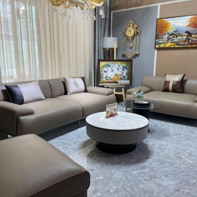 Combo ghế sofa băng da bò Italy Juno sofa màu xám cafe SFBCT24 2m2 /1m6 hàng cao cấp chuẩn da bò nhập khẩu Ý