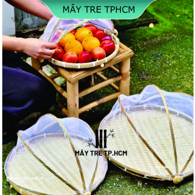 Lồng bàn tre, mẹt lồng bàn gấp gọn decor nhiều Size thân thiện với môi trường 42cm