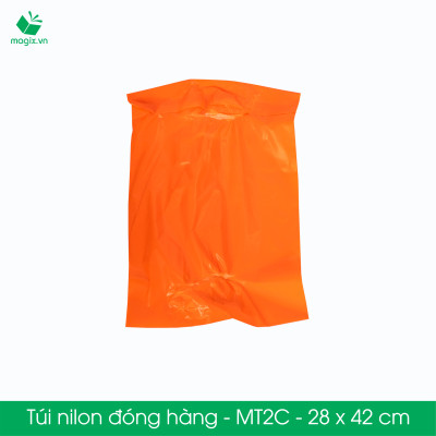 MT2C - 28x42 cm - Túi nilon gói hàng - 100 túi niêm phong đóng hàng màu cam