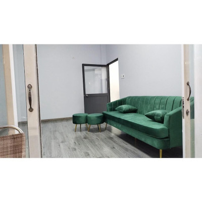 Bộ sofa băng dài Bình Long Sofa 2m2 và 2 đôn tròn cùng màu