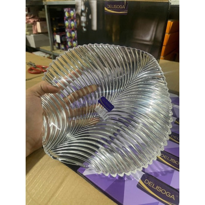 Đĩa Thuỷ Tinh Pha Lê Hình Chiếc Lá kt 24x24cm Đựng Hoa Quả Bánh Kẹo - HÀNG CHÍNH HÃNG MINIIN