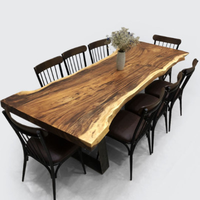 Bộ bàn 8 ghế gỗ me Tây nguyên khối CTMTBD2 Tundo 2m4 x 75/97 x 75 cm gỗ dày 7cm