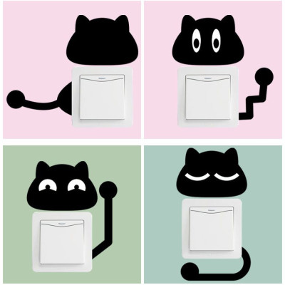 10 hình dán công tắc Mèo đen ngộ nghĩnh trang trí nhà cửa sáng tạo