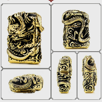 Vỏ Hột Quẹt Bật Lửa Zorro Z91286C Họa Tiết Rồng Cuộn Đẹp Độc Lạ Màu Vàng - Dùng Xăng Bấc Đá Cao Cấp