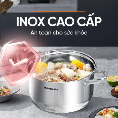 NỒI INOX 3 ĐÁY SUNHOUSE SHG301-20 - Hàng Chính Hãng