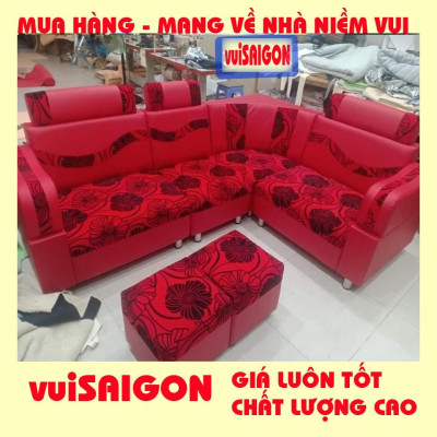 Ghế Sofa nệm mút 2m1 x 1m6 , mẫu hiện đại đẹp bền giá tại xưởng VuiSAIGON, Tặng kèm 1 bàn kính và 2 ghế đôn xinh xắn