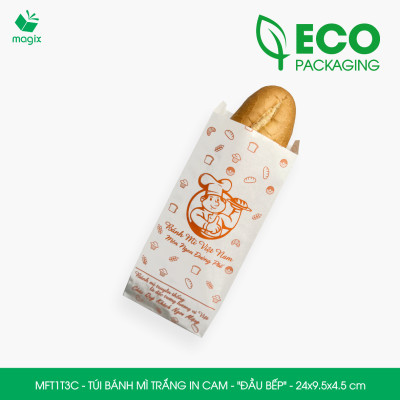 MFT1T3C - 24x9.5x4.5cm - 200 Túi bánh mì Trắng, in sẵn họa tiết ĐẦU BẾP - Bao bánh mì Túi giấy thực phẩm an toàn
