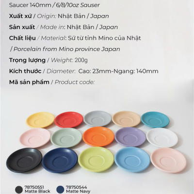 Đĩa sứ Origami Cappuccino Latte Bowl Saucer 140mm