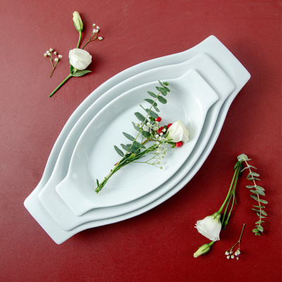 Đĩa thuyền sâu lòng sứ trắng Long Phương size nhỡ