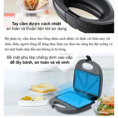 Máy kẹp nướng bánh mì sandwich SK550 Màu Đen nướng nhanh chín đều, chống dính tốt