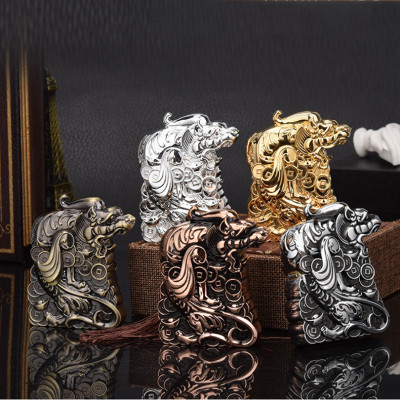 Vỏ Hộp Quẹt Bật Lửa Xăng Đá Zorro Z-KJ1014 Hình Tỳ Hưu Giữ T.iền Tài Lộc May Mắn - Nhiều Màu