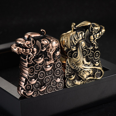 Vỏ Hộp Quẹt Bật Lửa Xăng Đá Zorro Z-KJ1014 Hình Tỳ Hưu Giữ T.iền Tài Lộc May Mắn - Nhiều Màu