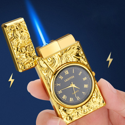 Vỏ Hột Quẹt Bật Lửa Gas HF602 Hình Quan Công Kiêm Đồng Hồ La Mã Cực Đẹp - Nhiều Màu