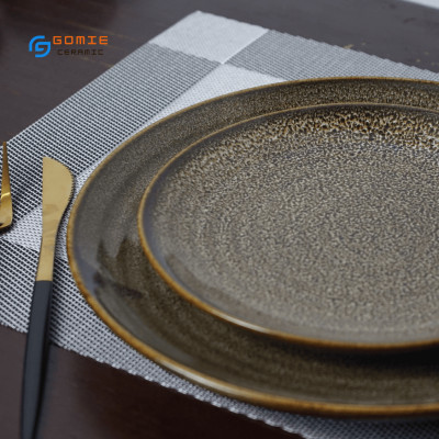 Đĩa tròn men nâu tuyết hỏa biến cao cấp GOMIE BÁT  TRÀNG chuyên dùng cho nhà hàng, khách sạn 5 sao.