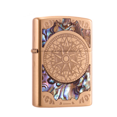 Vỏ Hột Quẹt Bật Lửa Xăng Đá Zorro Z91751 Họa Tiết Khảm Trai Hình La Bàn - Dùng Xăng Bấc Đá Cao Cấp