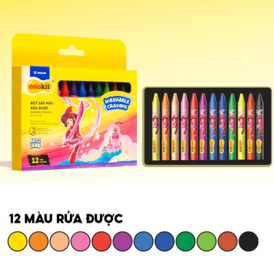 Hộp 12 Bút Sáp Màu Rửa Được Colorkit - Thiên Long SWCR-C001/AK