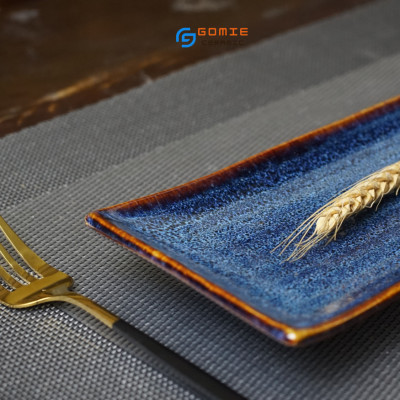 Khay chữ nhật chuyên dùng cho nhà hàng - men xanh hỏa biến đẳng cấp ,sang trọng,sản phẩm by Gomie Ceramic.