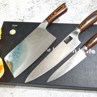 DAO - BỘ 3 DAO BẾP NHẬT BẢN THÉP DAMASCUS DT2 vns