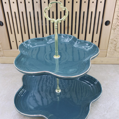 KHAY ĐỰNG BÁNH KẸO HOA QUẢ SỨ MÀU XANH CỔ VỊT HÌNH HOA 5 CÁNH CAMELIA - ANTH401